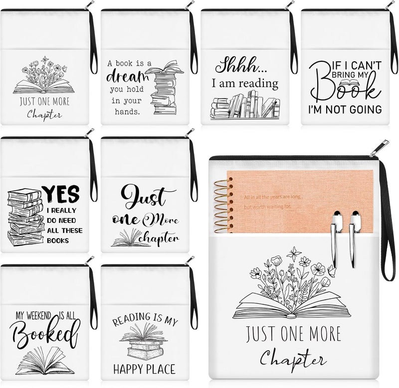 Cosblank 8 Pcs Book Club Gifts Book Pouch Sleeves Bulk with Zipper and Pocket Paperback Sleeve for Librarian Lovers Bookish Group Club Gifts, 11 x 8.7 Inch(Book) - Image 1